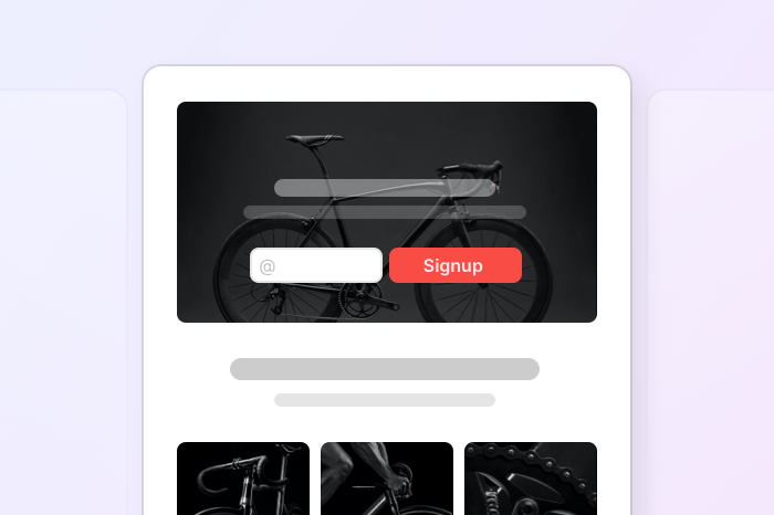 A stylized landing page with a signup form.