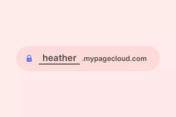 Illustration showing an example  heather.mypagecloud.com domain.